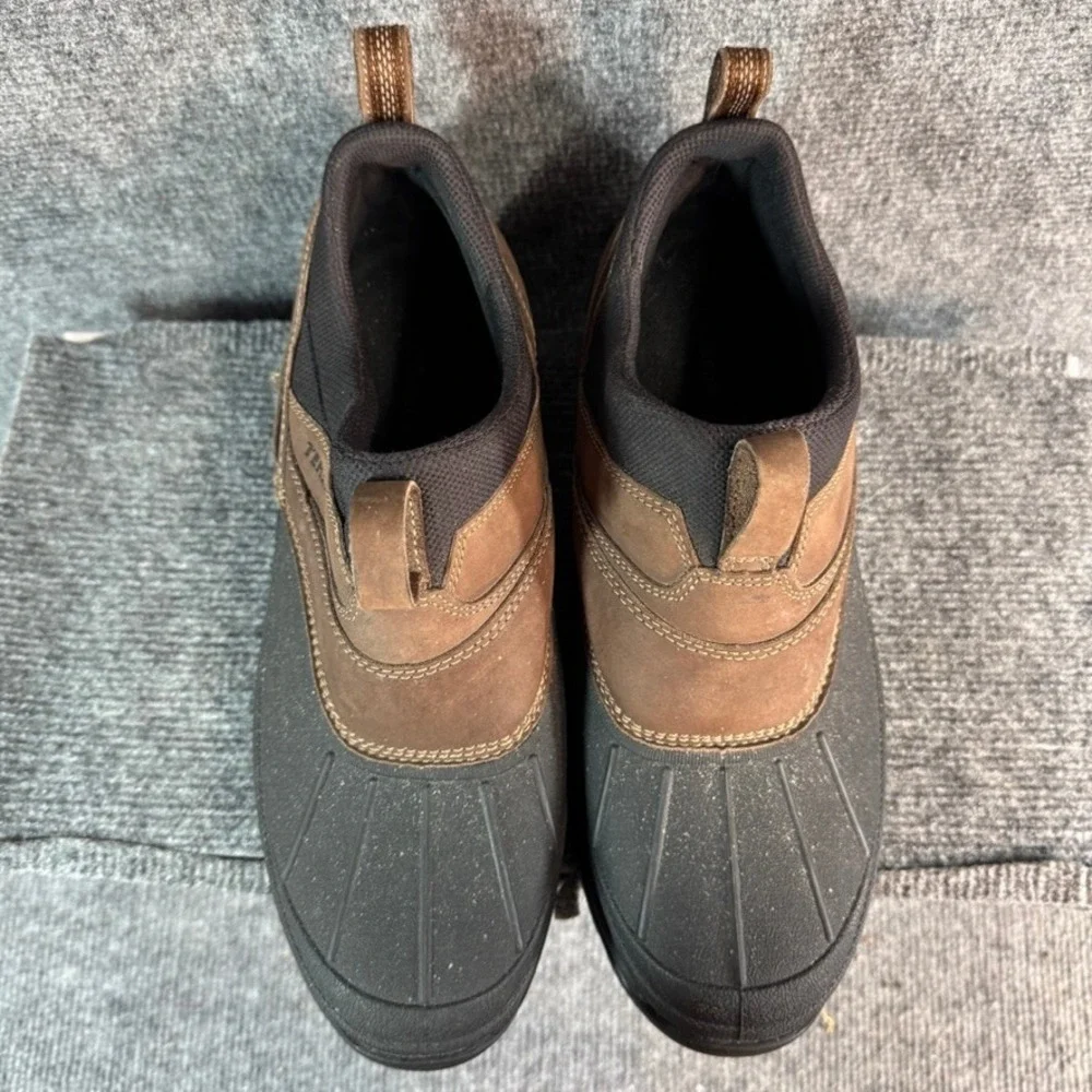 LL Bean Storm Chaser Slip On Boots Brown Leather Waterproof Duck Shoes Mens 11